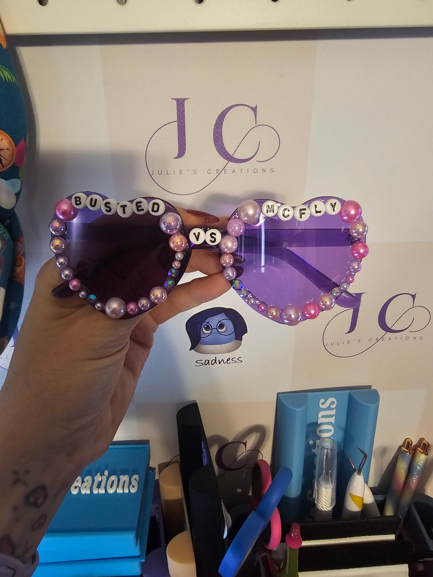 Rhinestones style busted vs mcfly heart shapped sunglasses perfect for concerts